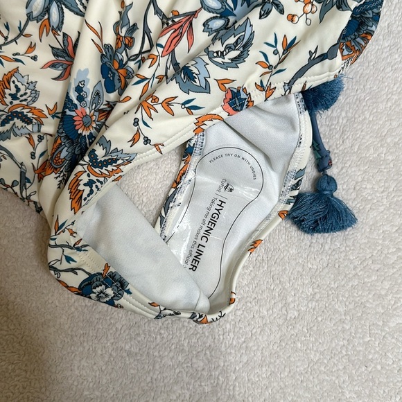 Tranquility Seaweed Cross Back Top & Tassel Tie‎ Bikini Medium white/blue floral - Picture 4 of 12